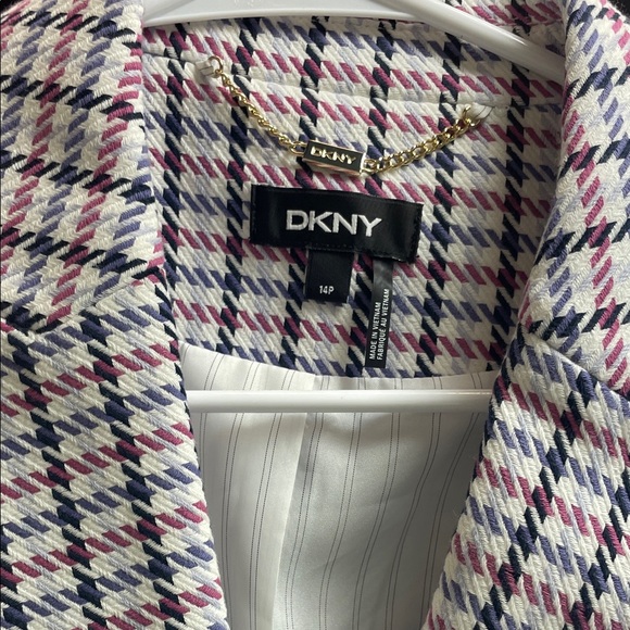 DKNY Petite 14P Tweed Blazer Jacket – Pink/Purple Plaid – 100% Cotton - Picture 2 of 7